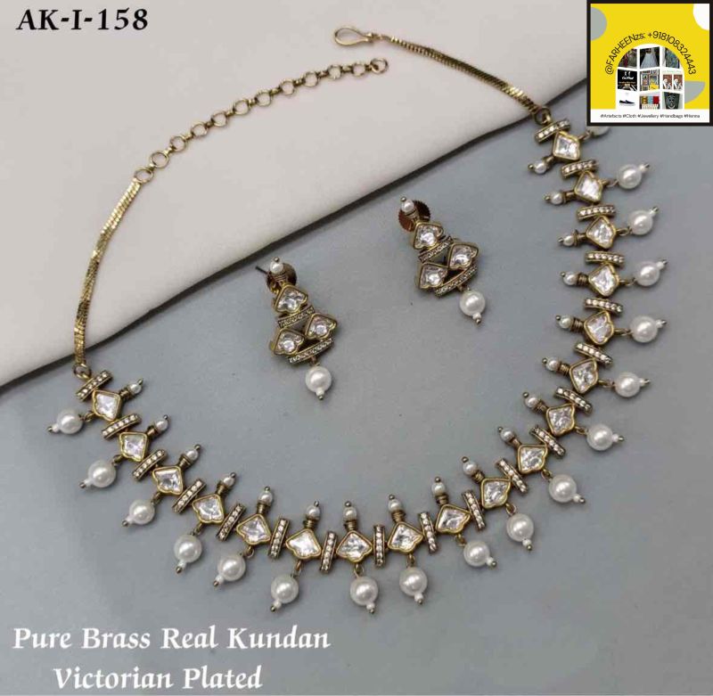 Pure Brass Real Kundan Victorian Necklace Set