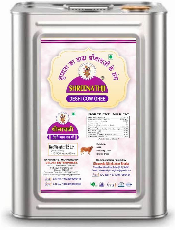 Shreenathji Ghee 15 Kg Tin