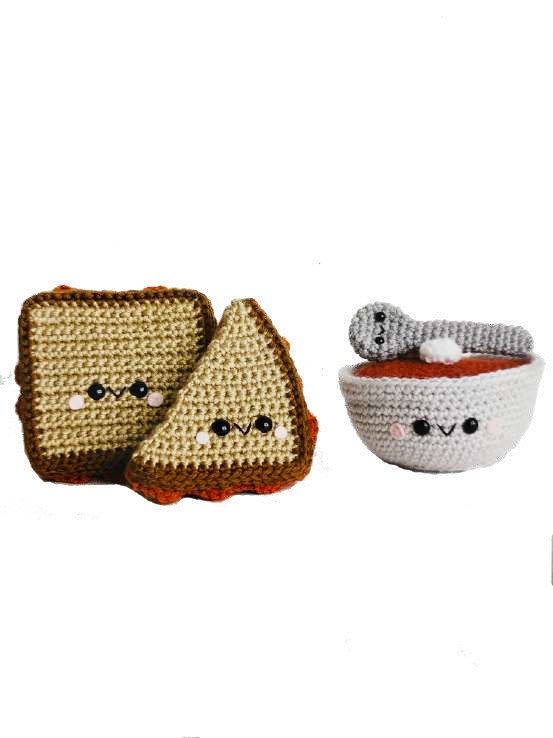 Crochet Stuffed Cheese Sandwich & Tomato Soup Toy Set