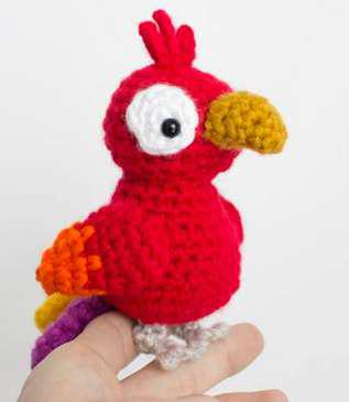 Red Kaarak Wool Crochet Stuffed Parrot Toy, for Gift Play