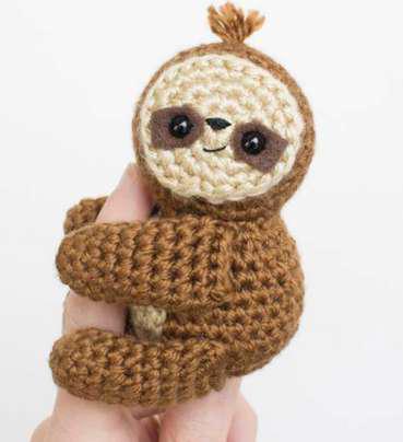 Brown Kaarak Wool Crochet Stuffed Sloth Toy, for Gift Play