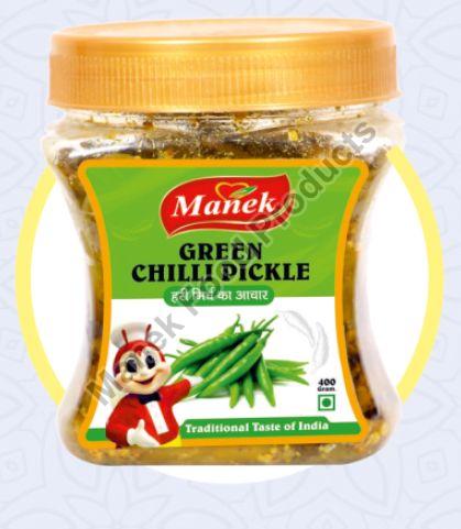 Manek Green Chilli Pickle, for Human Consumption, Taste : Sizzling Hot, Pungent