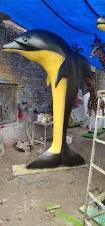 Fiberglass Standing Dolphin Statue, Color : Gray