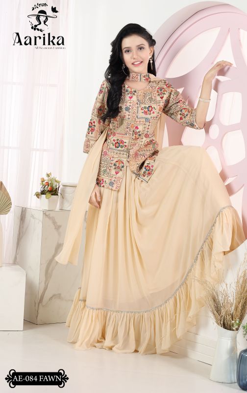 Girls Fawn Color Embroidered Lehenga, Feature : Elegant Design, Dry Cleaning, Breathable