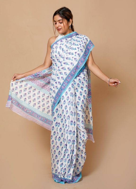 Stitched Printed Cotton Saree, Speciality : Easy Wash, Anti-Wrinkle, Shrink-Resistant, Comfortable