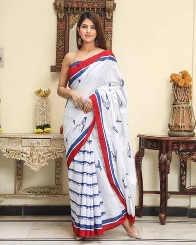 Printed Pure Cotton Saree, Speciality : Easy Wash, Anti-Wrinkle, Shrink-Resistant, Comfortable