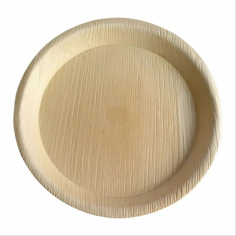 Light Brown 10 Inch Round Areca Leaf Plate, for Serving Food, Packaging Type : Plastic Packet