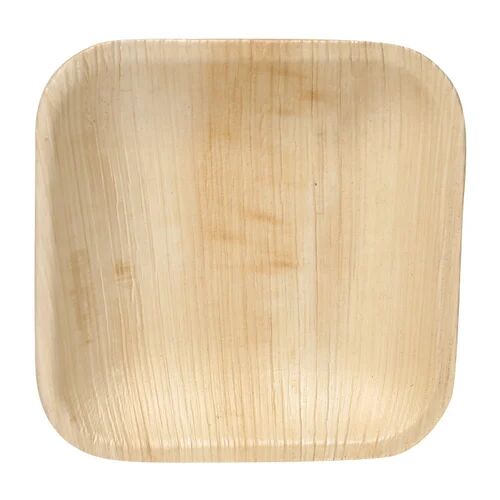 Light Brown 10 Inch Square Areca Leaf Plate, for Serving Food, Packaging Type : Plastic Packet