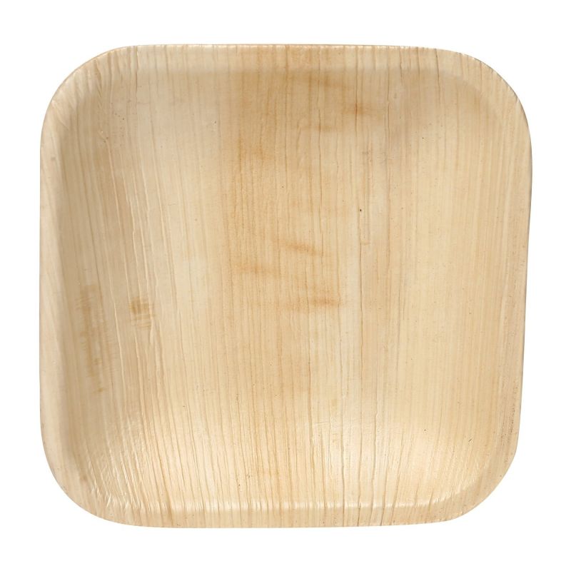 Light Brown 6 Inch Square Areca Leaf Plate, for Serving Food, Packaging Type : Plastic Packet