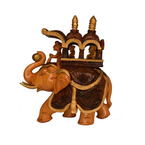 Creamy Polished Wooden Ambari Elephant, for Interior Decor, Packaging Type : Paper Box