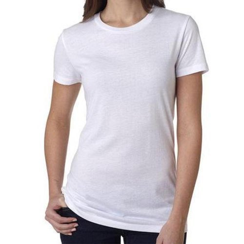 Round Neck Poly Cotton Ladies Plain T Shirt, Size : All Sizes
