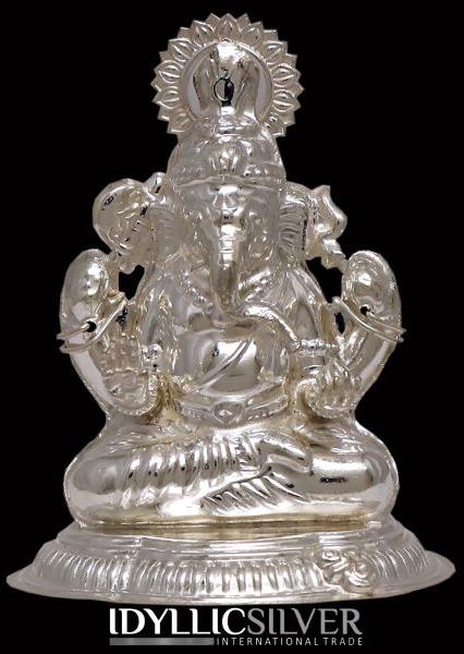 Polished Silver Ganesh Statue, for Interior Decor, Office, Home, Gifting