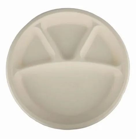 Creamy Round 12 Inch 4 Compartment Bagasse Plate