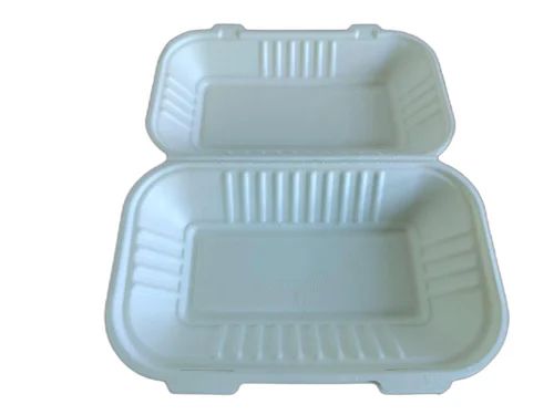 White Rectangular 9 Inch Bagasse Clamshell Box, for Food Packaging