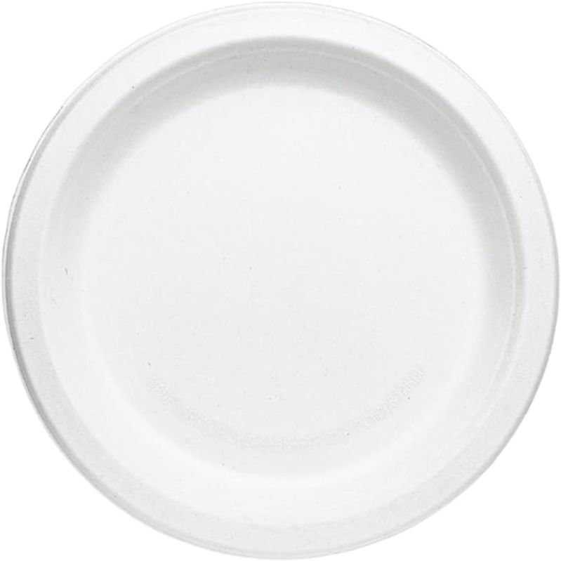 9 Inch Sugarcane Bagasse Round Plate, Color : White