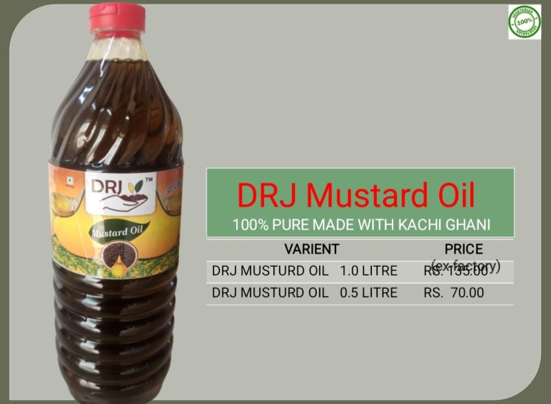 Kachi Ghani Or Cold Pressed DRJ Mustard Oil, for Cooking, Shelf Life : 12 Months
