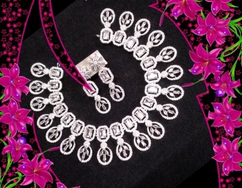 silver american diamond necklace set