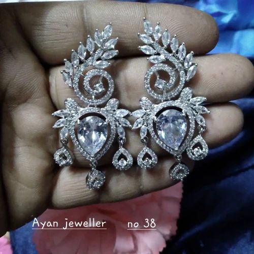 Brass stylish american diamond earrings, Style : Antique