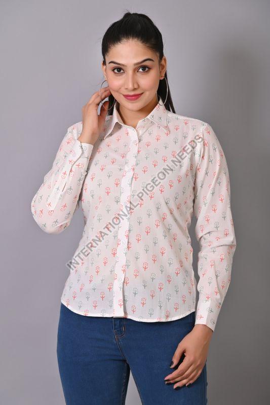 Multicolor Cotton Ladies Printed Shirt, Sleeve Type : Long Sleeve