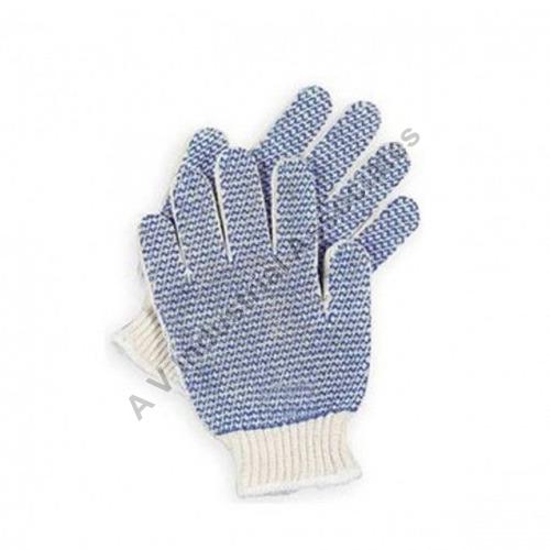 Cotton Hosiery Fabric Knitted Dotted Hand Gloves, Size : M