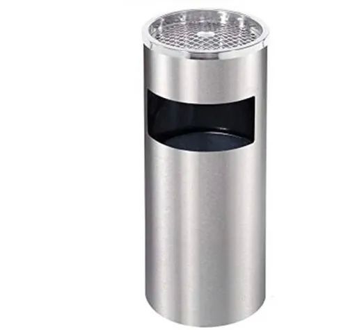 Silver Round Polished Stainless Steel Ashtray Bin, for Collecting Dust, Size : 10x24 Inch, 12x28 Inch