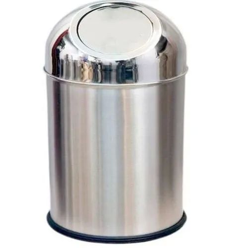 Round Plain Stainless Steel Push Dustbin, for Commercial, Residential, Size : 10x14 Inch, 14x32 Inch