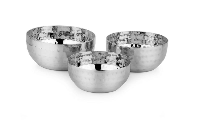 Silver Round Stainless Steel Hammered Apple Bowl, for Hotel, Home, Restaurant, Size : Multisizes