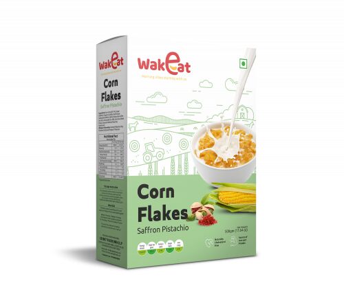 Wakeat Foods Saffron Pista Corn Flakes, for Breakfast Cereal, Packaging Type : Paper Box