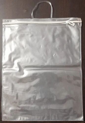 Transparent Ractangular Plain PVC Weld Sari Pouch, for Saree Packaging, Closure Type : Zipper