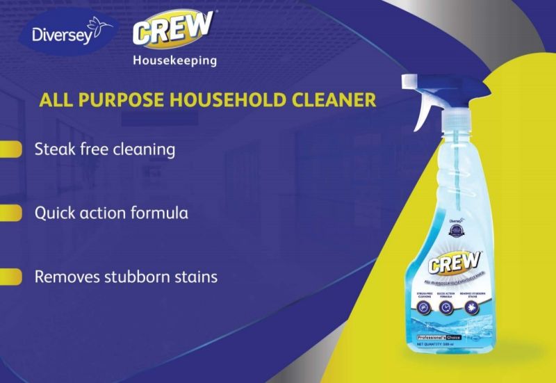Crew Diversey Liquid Glass Cleaner, For Slabs, Tables, Feature : Provides Shiny Surfaces, Removes Dirt Dust
