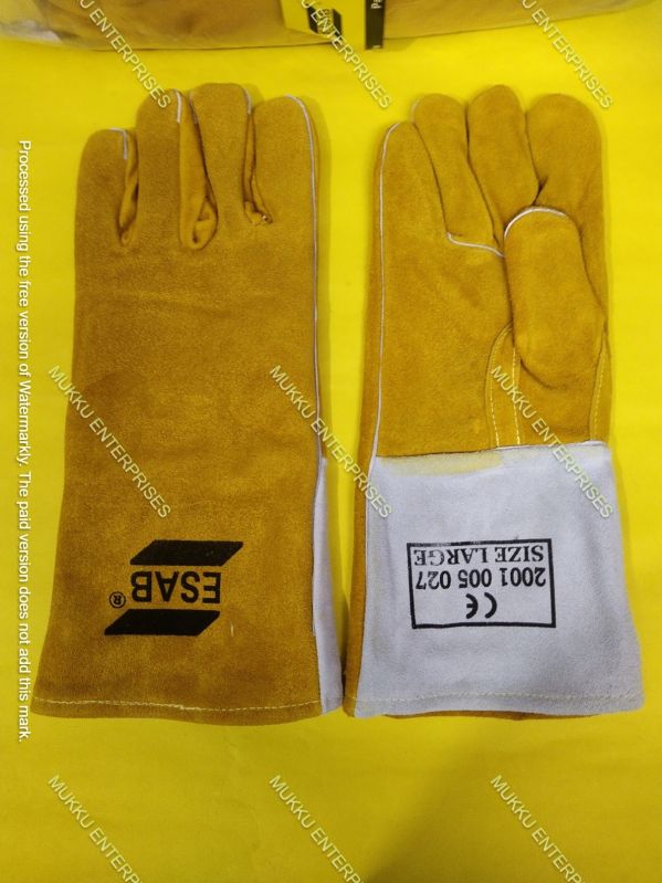 Yellow ESAB Welding Leather Hand Gloves, Size : Large