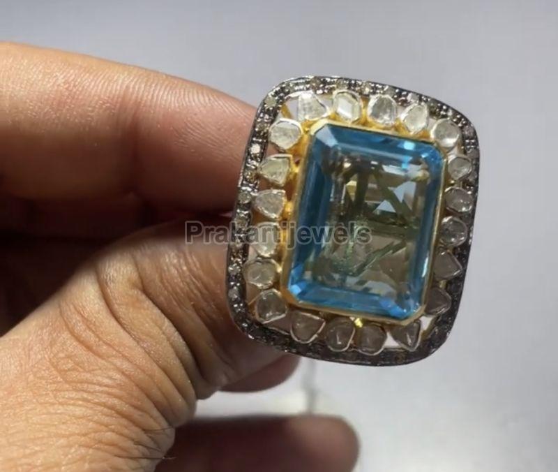 Polished Silver Ladies Blue Topaz Rings, Style : Antique