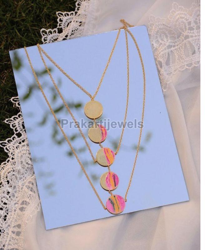Polished Brass Ladies Enameled Disc Necklace, Purity : 99.9%