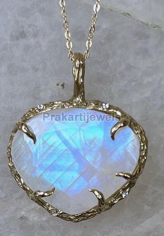 Ladies Rainbow Moon Stone Heart Pendant