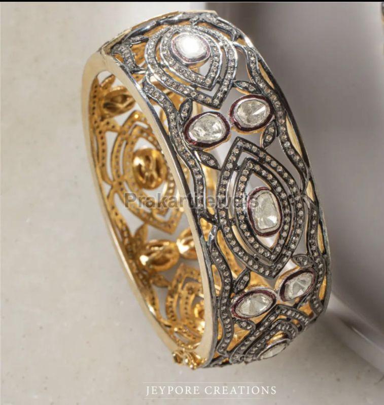 Golden Sliver Round Ladies Silver Uncut Diamond Bangle, Feature : Fine Finished, Eco Friendly