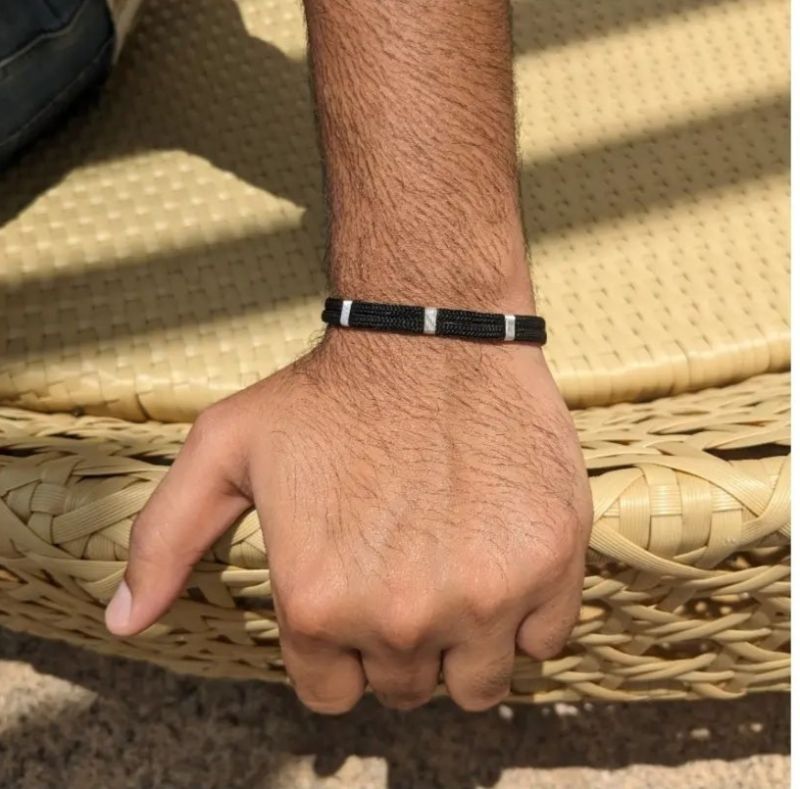 Black Thread Silver Mens Bracelets, Packaging Type : Plastic Packet