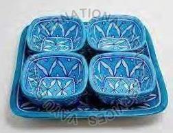 Blue Pottery 4 Bowls with Tray