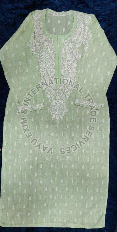 Light Green Lucknowi Chikankari Kurti, Size : S, M, XL