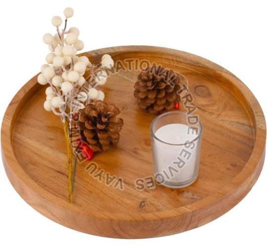 Brown Plain Wooden Round Serving Tray, for Kitchenware, Feature : Light Weight, Eco-friendly