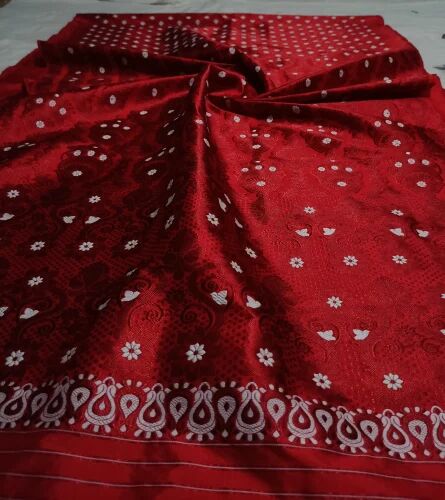 Unstitched Silk Maroon Assamese Mekhela Chadar, Occasion : Party Wear