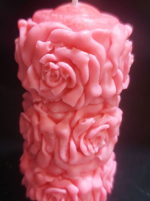 Pink Wax Rose Pillar Aroma Candles, for Decoration, Lighting