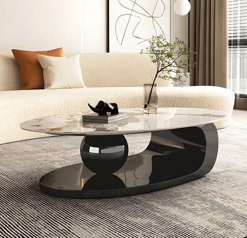 PVD Black Oval Coffee Table, for Living Room, Bedroom Hall, Size : 40*20*16 inch