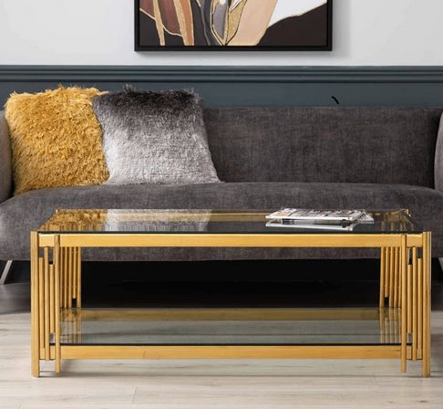 Rectangular PVD Gold Rectangle Coffee Table, for Living Room Hall Office, Style : Modern