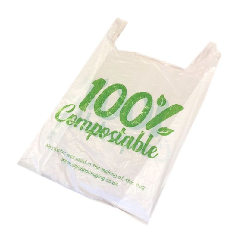 White (Base) Rectangular Corn Starch Compostable Carry Bag, for Grocery, Capacity : 3 Kg