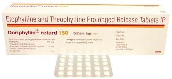 Deriphyllin Retard 150 Mg Tablets, Packaging Type : Strips