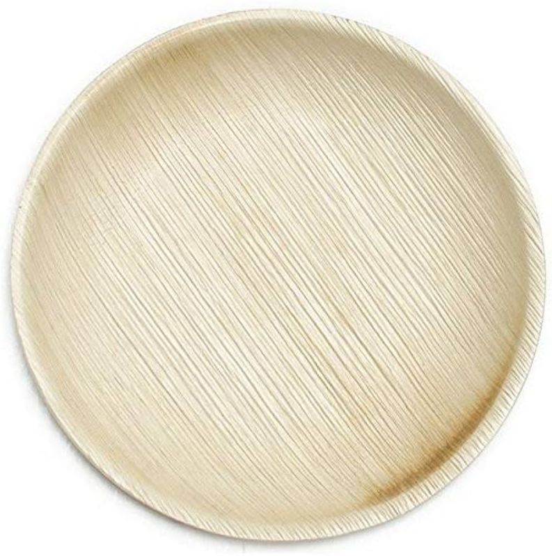 Round 10 Inch Areca Leaf Plates, for Serving Food, Color : Light Brown, Creamy