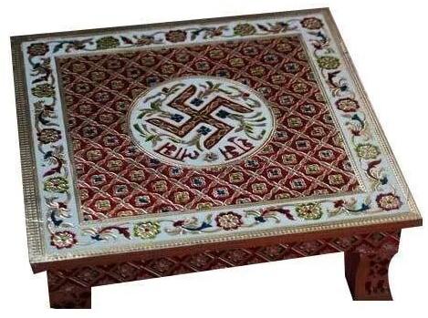 Square Pooja Wooden Chowki, for Worship, Style : Antique