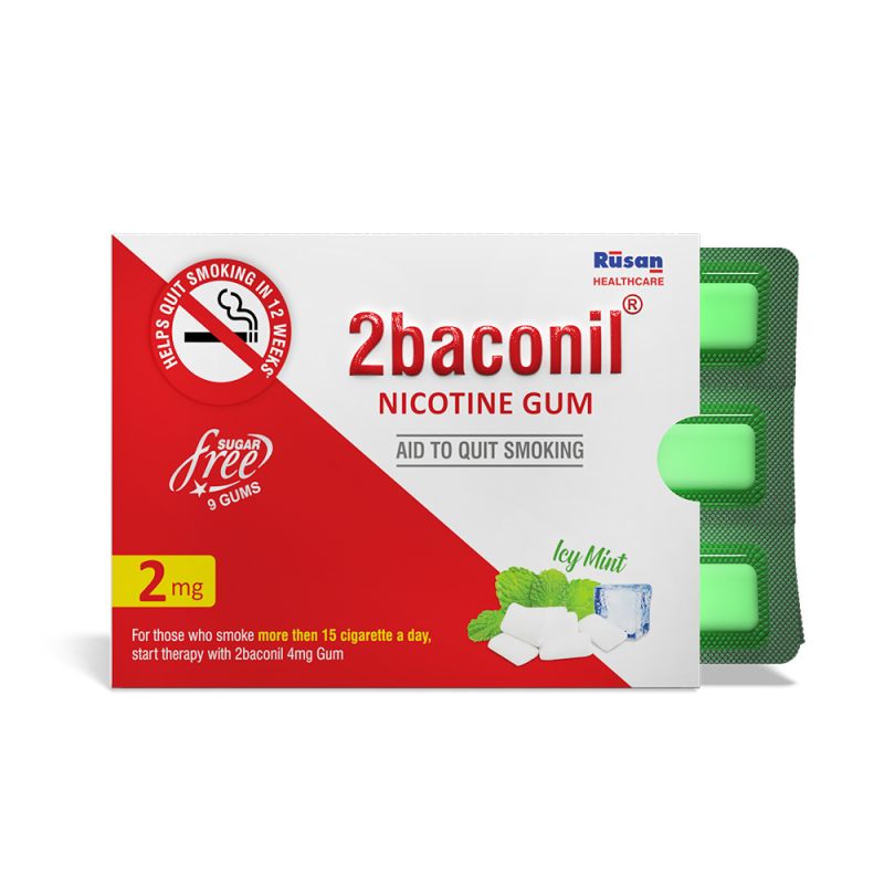 Rusan 2baconil  Sugar Free Gums 2mg 4mg Helps to Quit Smoking and Chewing / 10 Gums each Pack Pack of 5 Strips