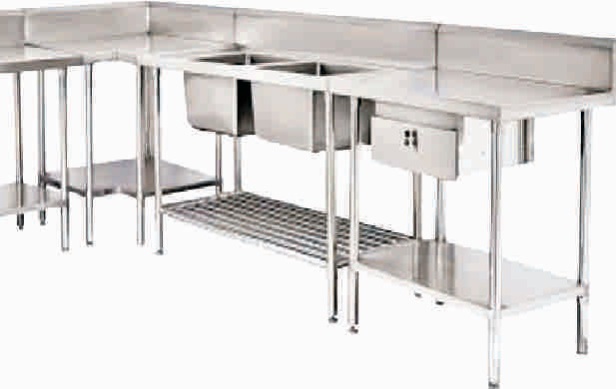 Silver Rectangular Plain Polished Stainless Steel Sink Bench, For Industrial Use, Style : Common