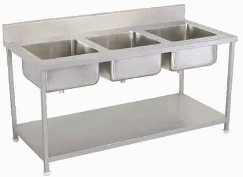 Rectangular Polished Stainless Steel Three Sink Unit, Feature : Anti Corrosive, Durable, Eco-friendly